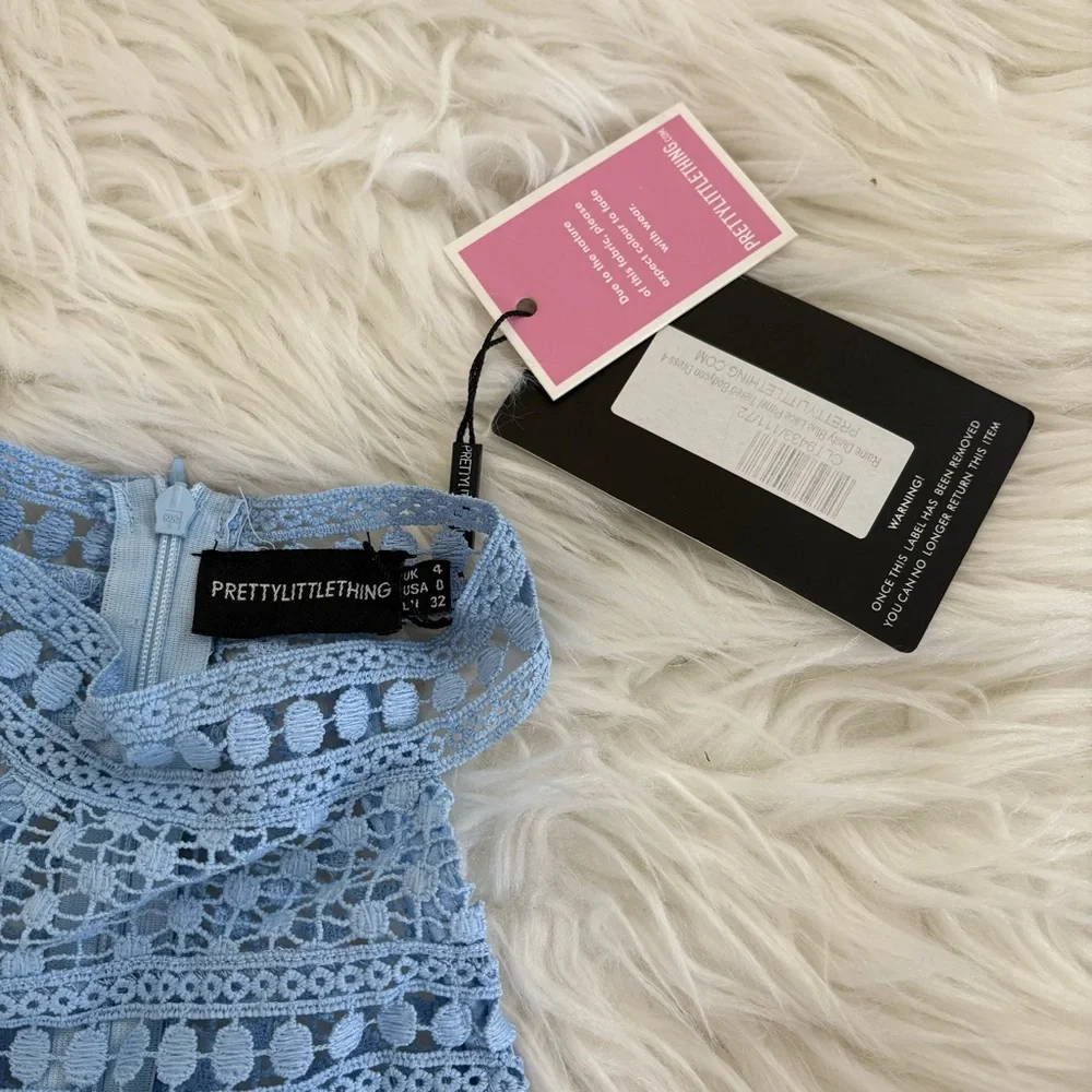 NWT Pretty Little Thing Raine Dusty Blue Ruffle Mini Dress - Picture 4 of 10